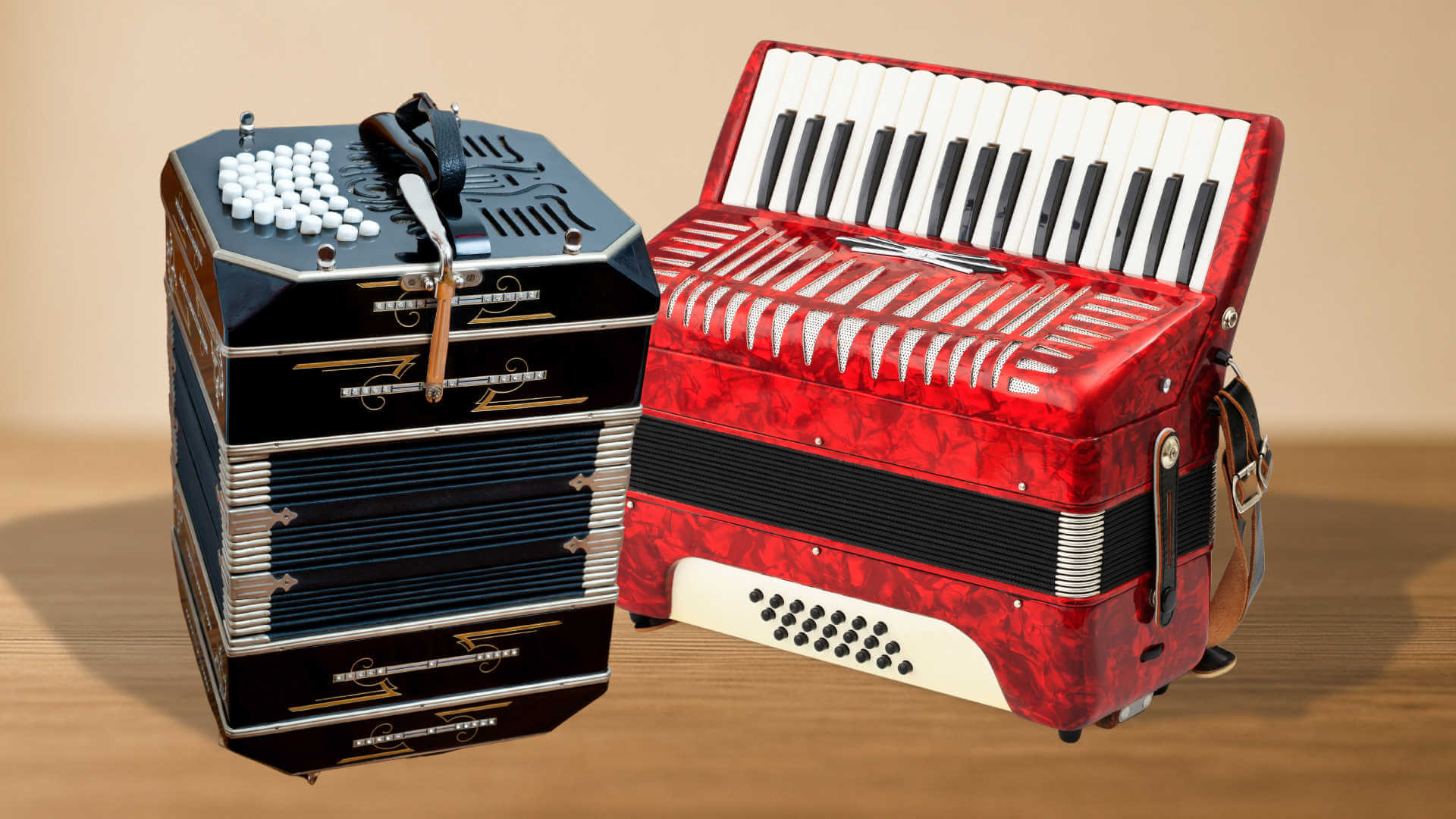 Bandoneon vs accordion – a side-by-side visual showing key differences in layout and design